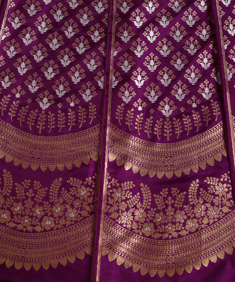 Handloom_Purple_Pure_Katan_Silk_Scalloped_Banarasi_Lehenga_With_Gold_Silver_Mughal_Booti_WeaverStory_03