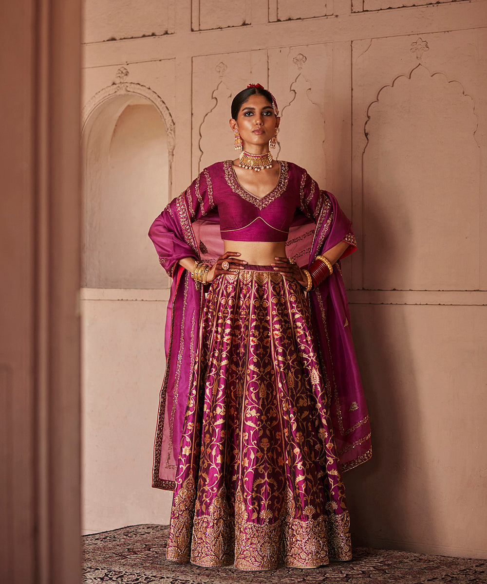 Wine Red Blouse – Can Can Lehenga N Dupatta As Reception, 40% OFF