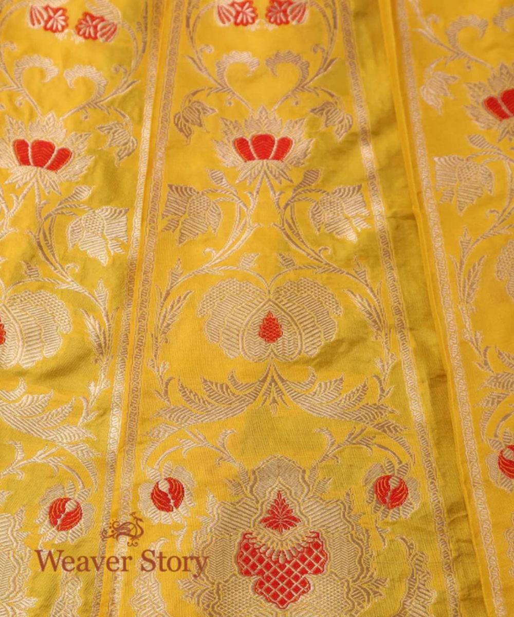 Handwoven Yellow Banarasi Lehenga with Meenakari