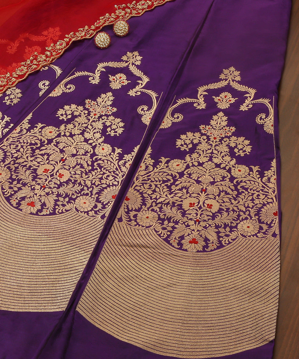 Purple_Handloom_Pure_Katan_Silk_Kadhwa_Banarasi_Lehenga_With_Meenakari_WeaverStory_01