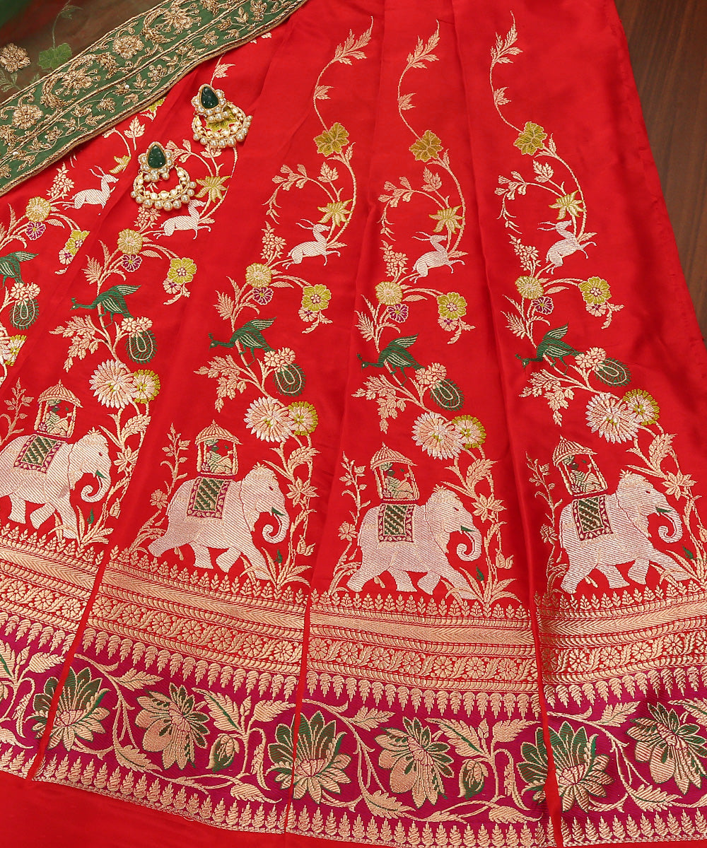 Handloom_Red_Pure_Katan_Silk_Shikargah_Banarasi_Lehenga_With_Kadhwa_Weave_WeaverStory_01