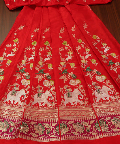 Handloom_Red_Pure_Katan_Silk_Shikargah_Banarasi_Lehenga_With_Kadhwa_Weave_WeaverStory_02