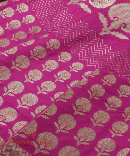 Handloom Pink Kadhwa Banarasi Lehenga with Marigold Motifs in Fine Zari