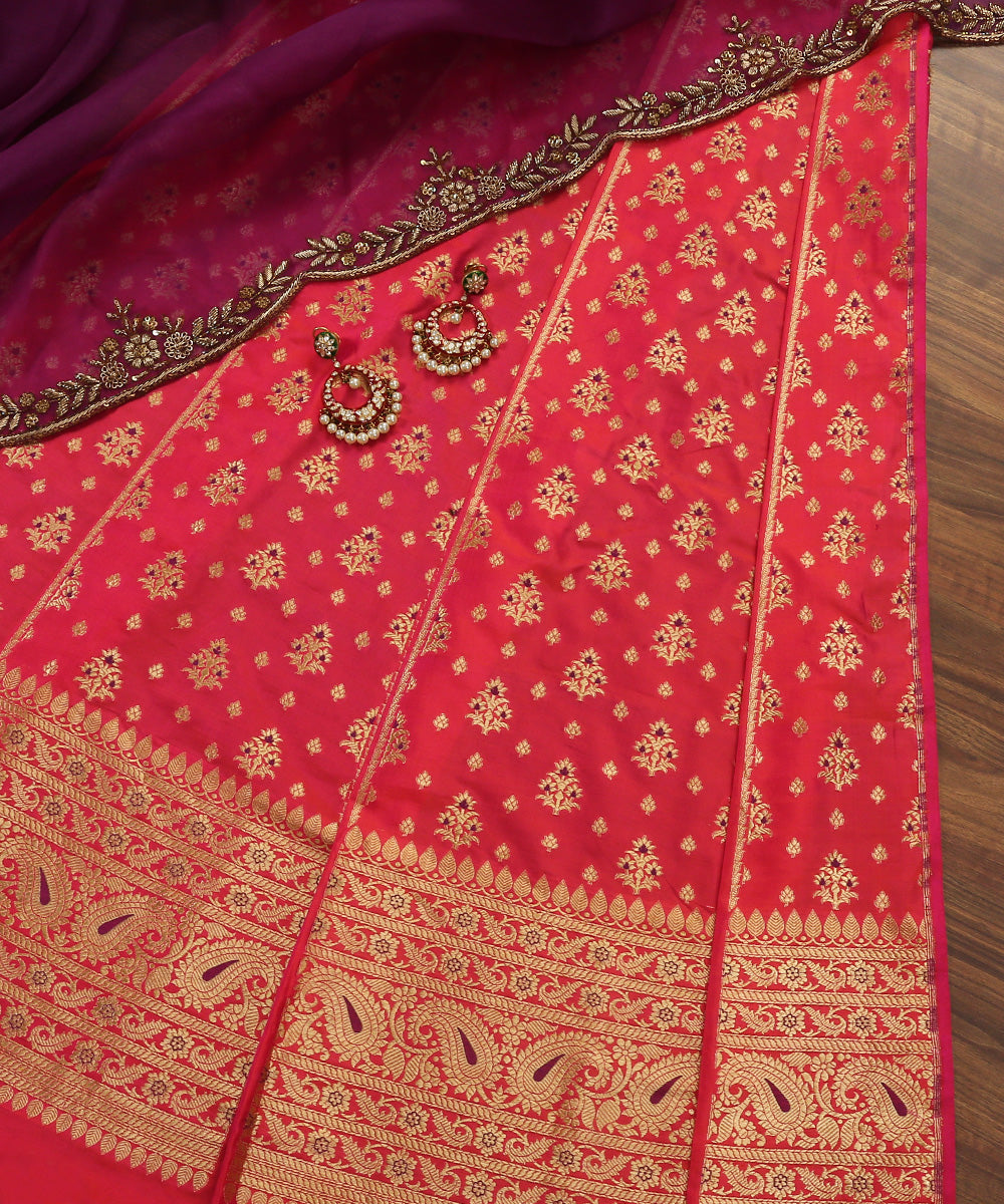 Pink_And_Orange_Handloom_Banarasi_Lehenga_with_Meenakari_Booti_WeaverStory_01
