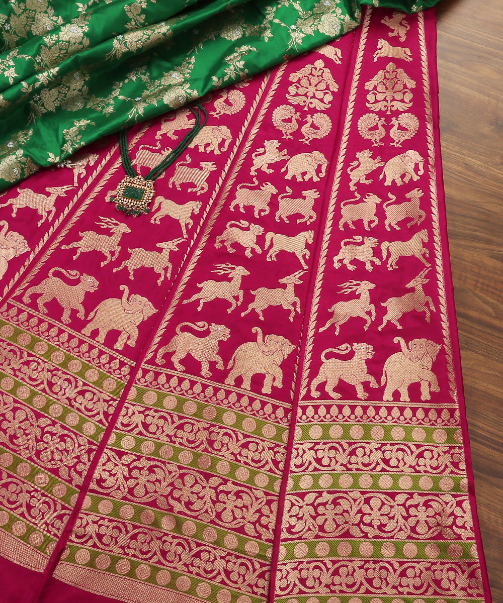Handloom_Pink_Shikargah_Banarasi_Lehenga_With_Zari_Threads_WeaverStory_01