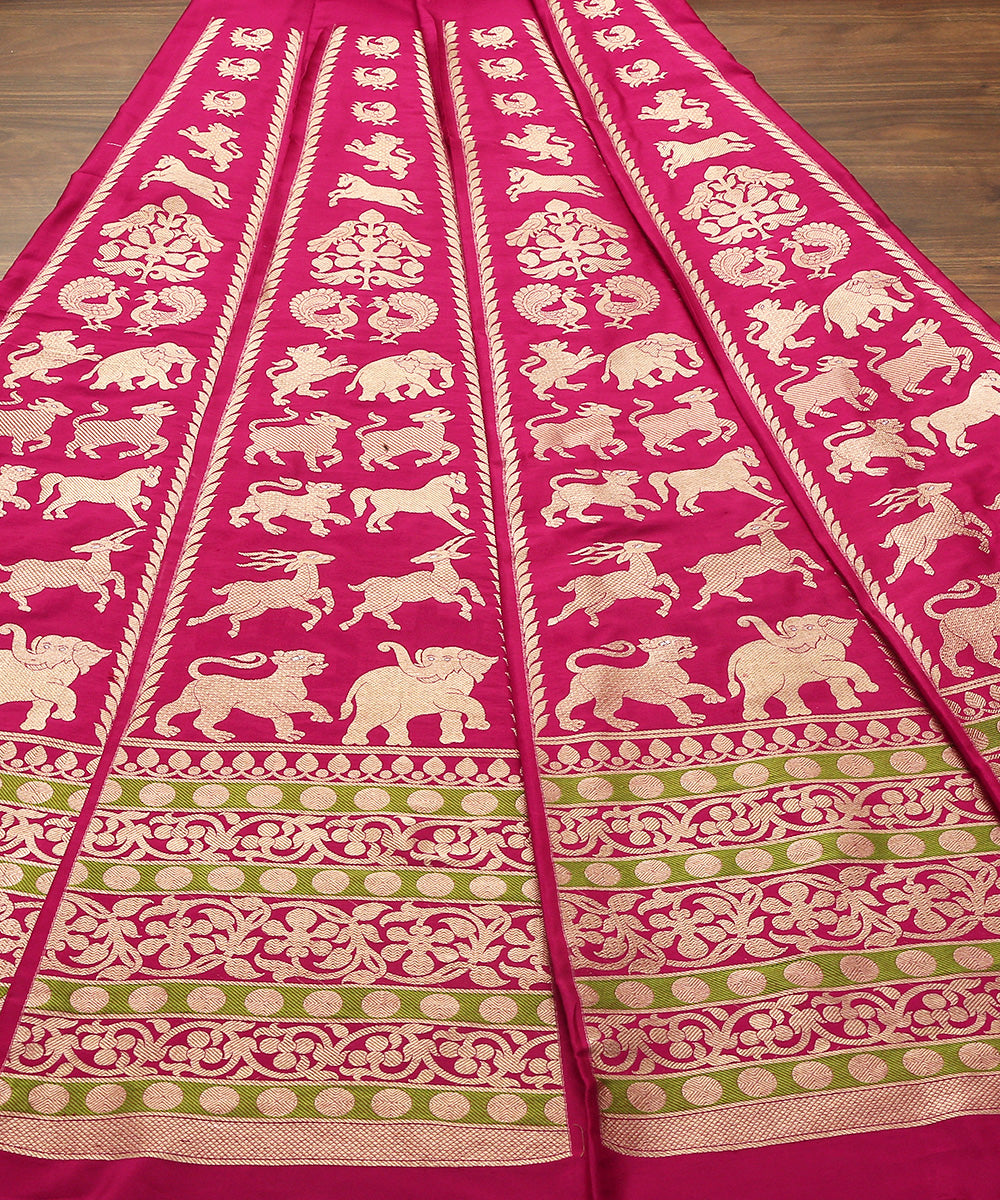 Handloom_Pink_Shikargah_Banarasi_Lehenga_With_Zari_Threads_WeaverStory_02