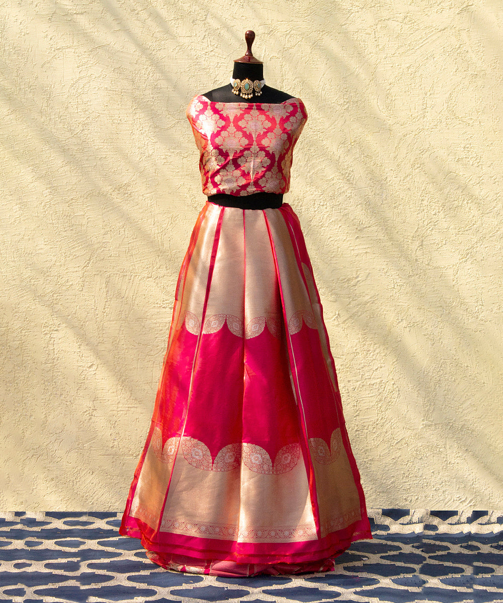 Pink_Handloom_Banarasi_Lehenga_With_Brocade_Blouse_And_Zari_Border_WeaverStory_01