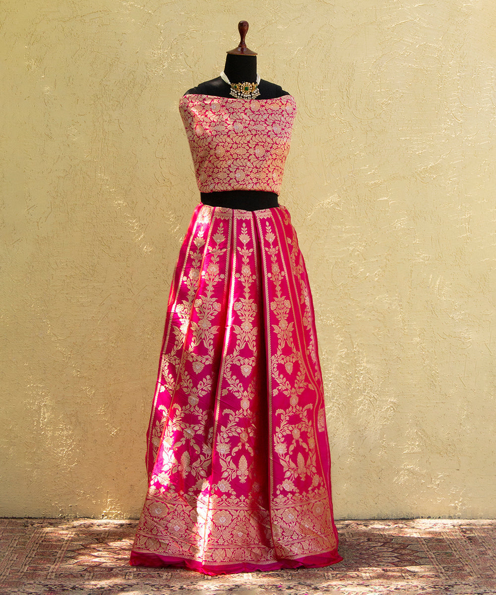 Rani_Pink_Handloom_Pure_Katan_Silk_Banarasi_Lehenga_With_Gold_And_Silver_Zari_WeaverStory_01