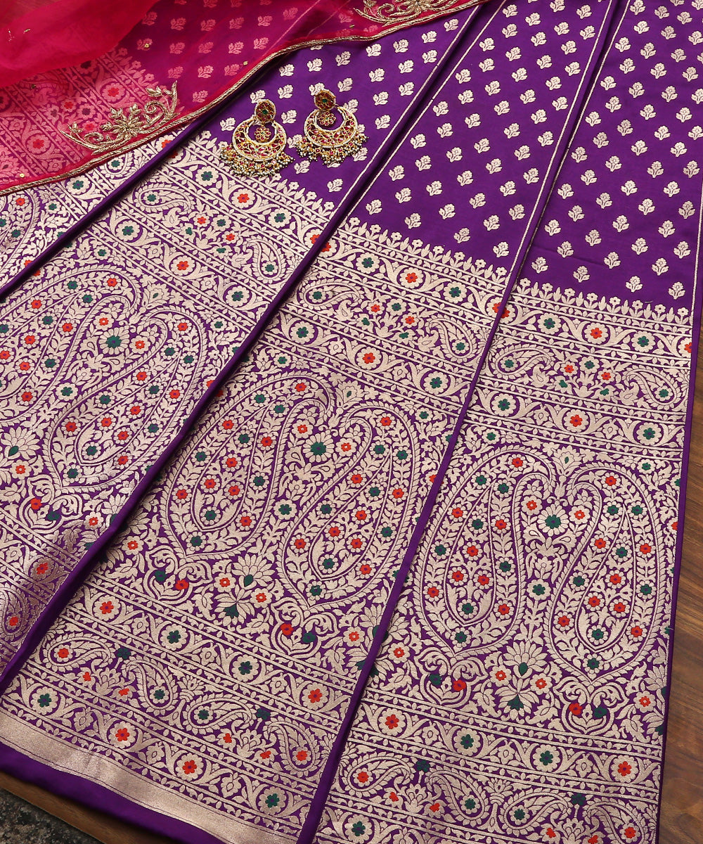 Purple_Handloom_Pure_Katan_Silk_Banarasi_Lehenga_with_Meenakari_Skirt_Border_WeaverStory_01