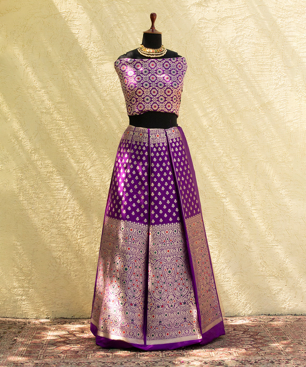 Purple_Handloom_Pure_Katan_Silk_Banarasi_Lehenga_with_Meenakari_Skirt_Border_WeaverStory_03