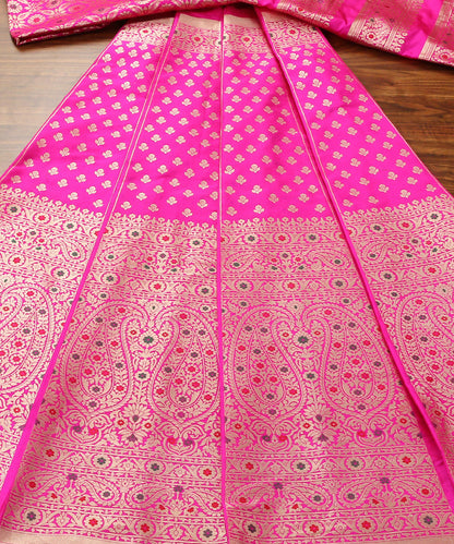 Handloom_Hot_Pink_Pure_Katan_Silk_Banarasi_Lehenga_with_Meenakari_Skirt_Border_WeaverStory_03