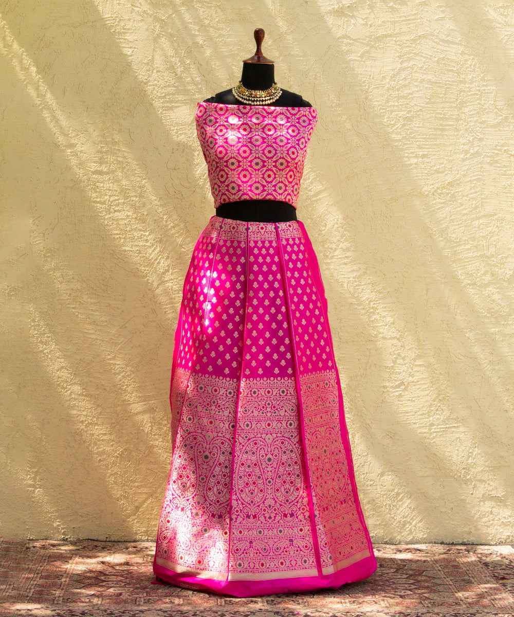 Handloom_Hot_Pink_Pure_Katan_Silk_Banarasi_Lehenga_with_Meenakari_Skirt_Border_WeaverStory_01