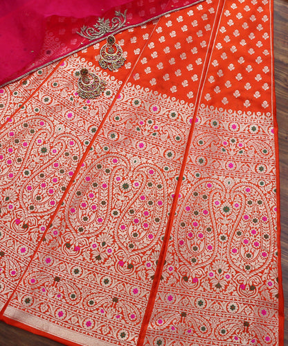 Handloom_Orange_Pure_Katan_Silk_Banarasi_Lehenga_with_Meenakari_Skirt_Border_WeaverStory_02