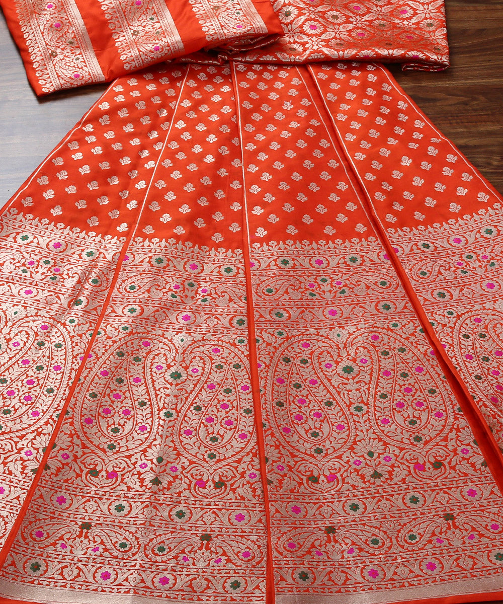 Handloom_Orange_Pure_Katan_Silk_Banarasi_Lehenga_with_Meenakari_Skirt_Border_WeaverStory_03