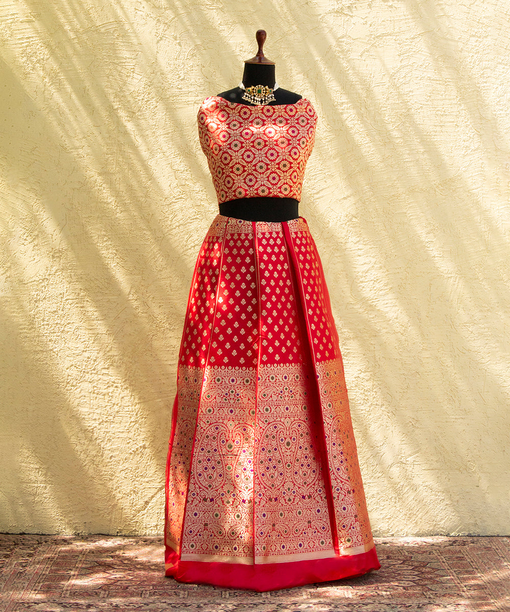 Red_Handloom_Pure_Katan_Silk_Banarasi_Lehenga_with_Meenakari_Skirt_Border_WeaverStory_01