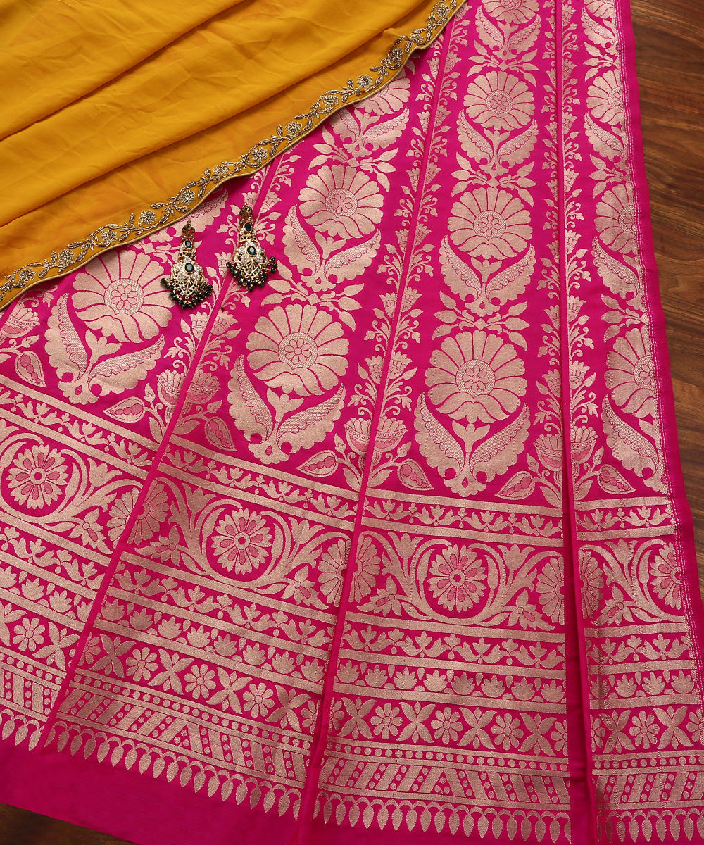 Handloom_Hot_Pink_Pure_Katan_Silk_Banarasi_Lehenga_with_Antique_Zari_Flowers_WeaverStory_02