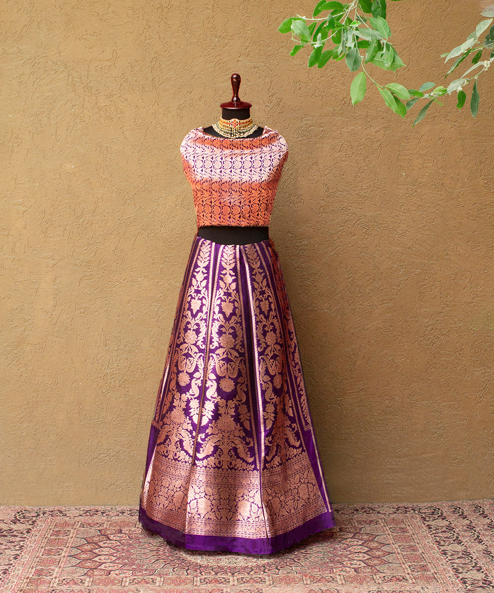 Handwoven_Purple_Banarasi_Lehenga_with_Traditional_Mehraab_Jaal_WeaverStory_01