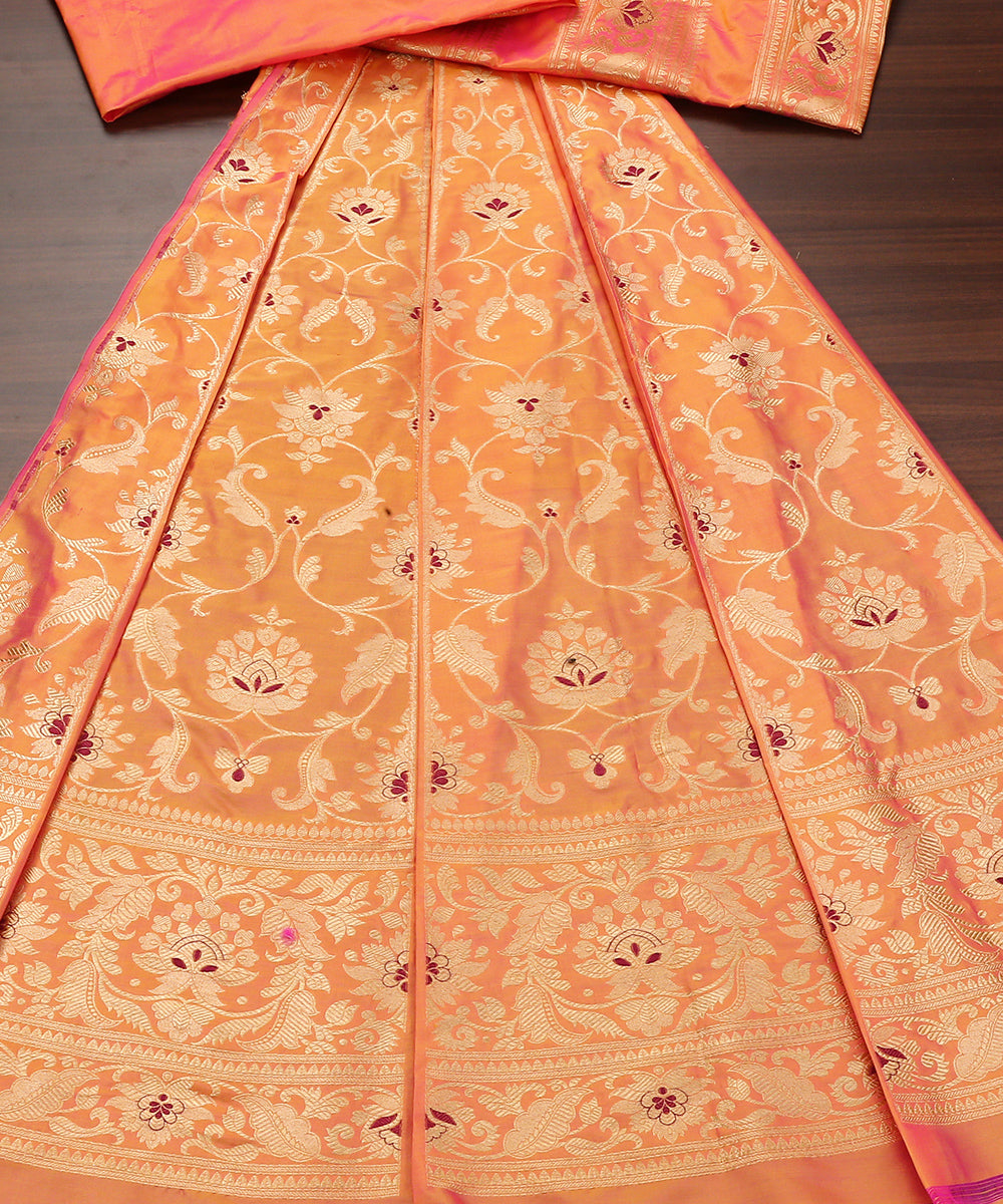 Peach_And_Pink_Handloom_Pure_Katan_Silk_Banarasi_Lehenga_With_Double_Zari_WeaverStory_02