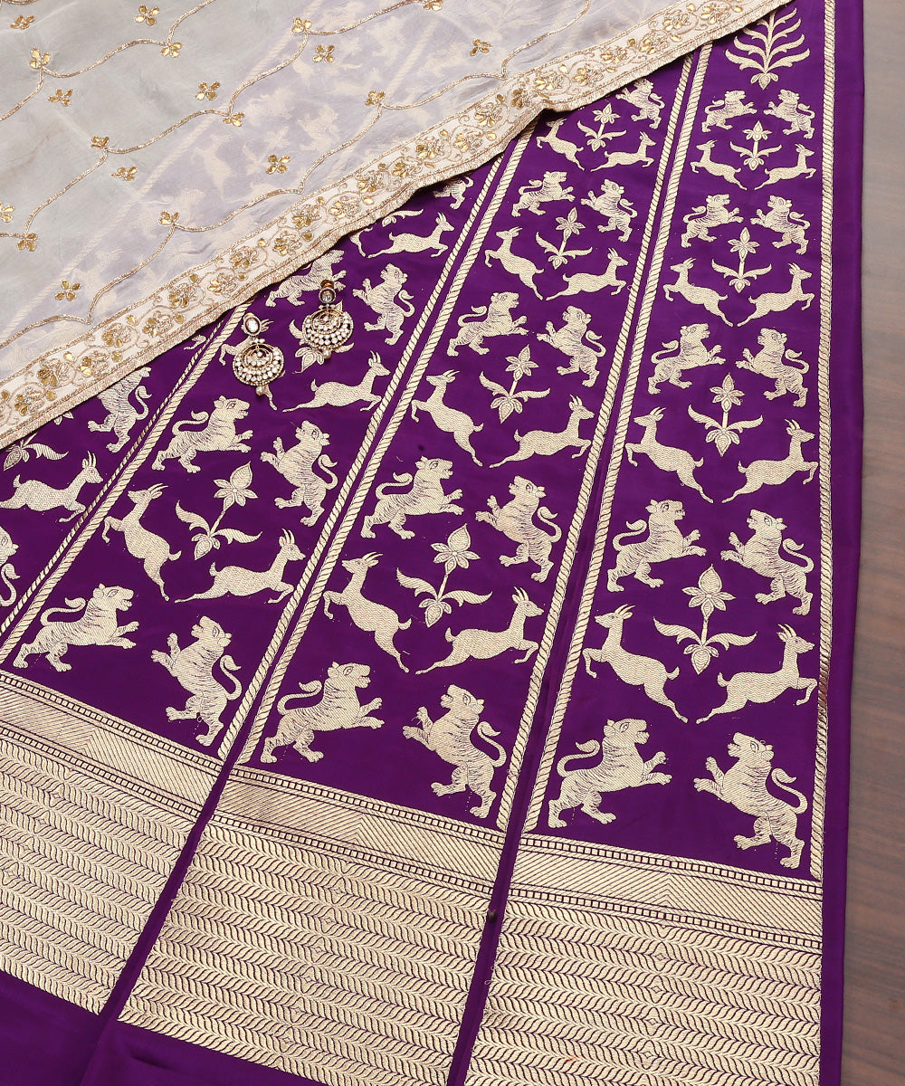 Purple_Handloom_Pure_Katan_Silk_Bharatpur_Shikargah_Banarasi_Lehenga_WeaverStory_01