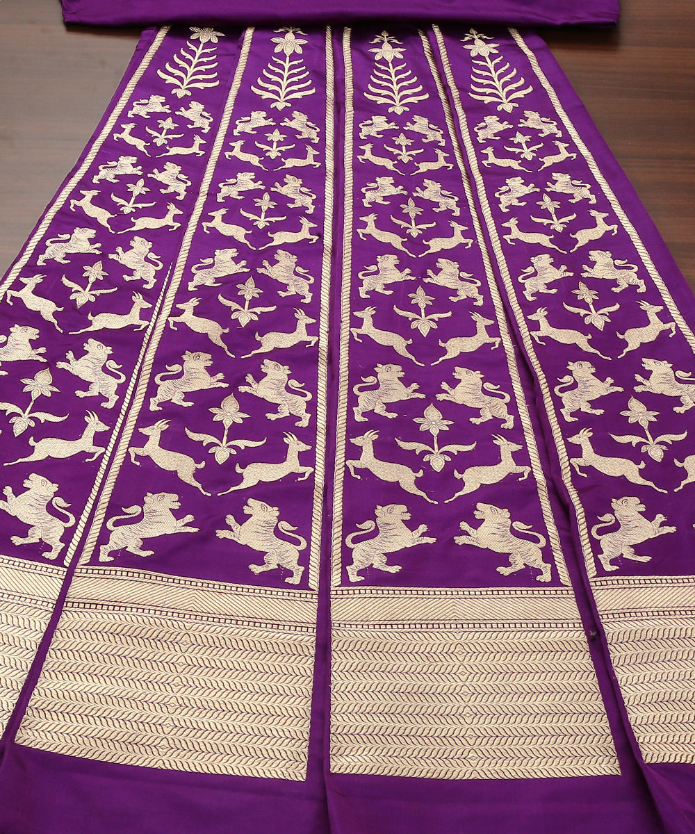 Purple_Handloom_Pure_Katan_Silk_Bharatpur_Shikargah_Banarasi_Lehenga_WeaverStory_02