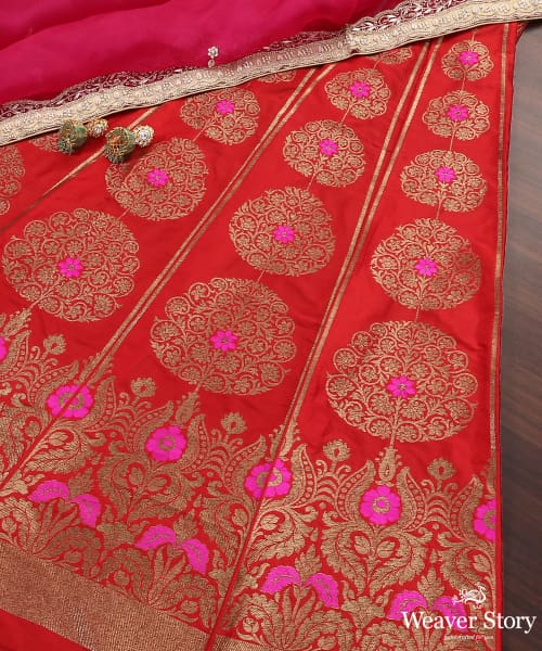 Red_Handloom_Pure_Katan_Silk_Banarasi_Lehenga_with_Antique_Zari_and_Meenakari_WeaverStory_01