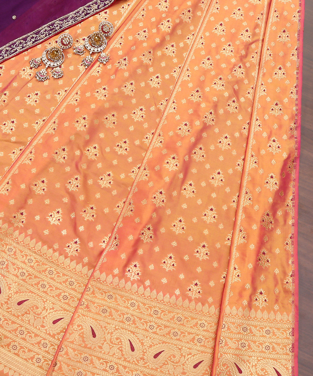 Peach_and_Orange_Handloom_Pure_Katan_Silk_Banarasi_Lehenga_with_Meenakari_WeaverStory_01