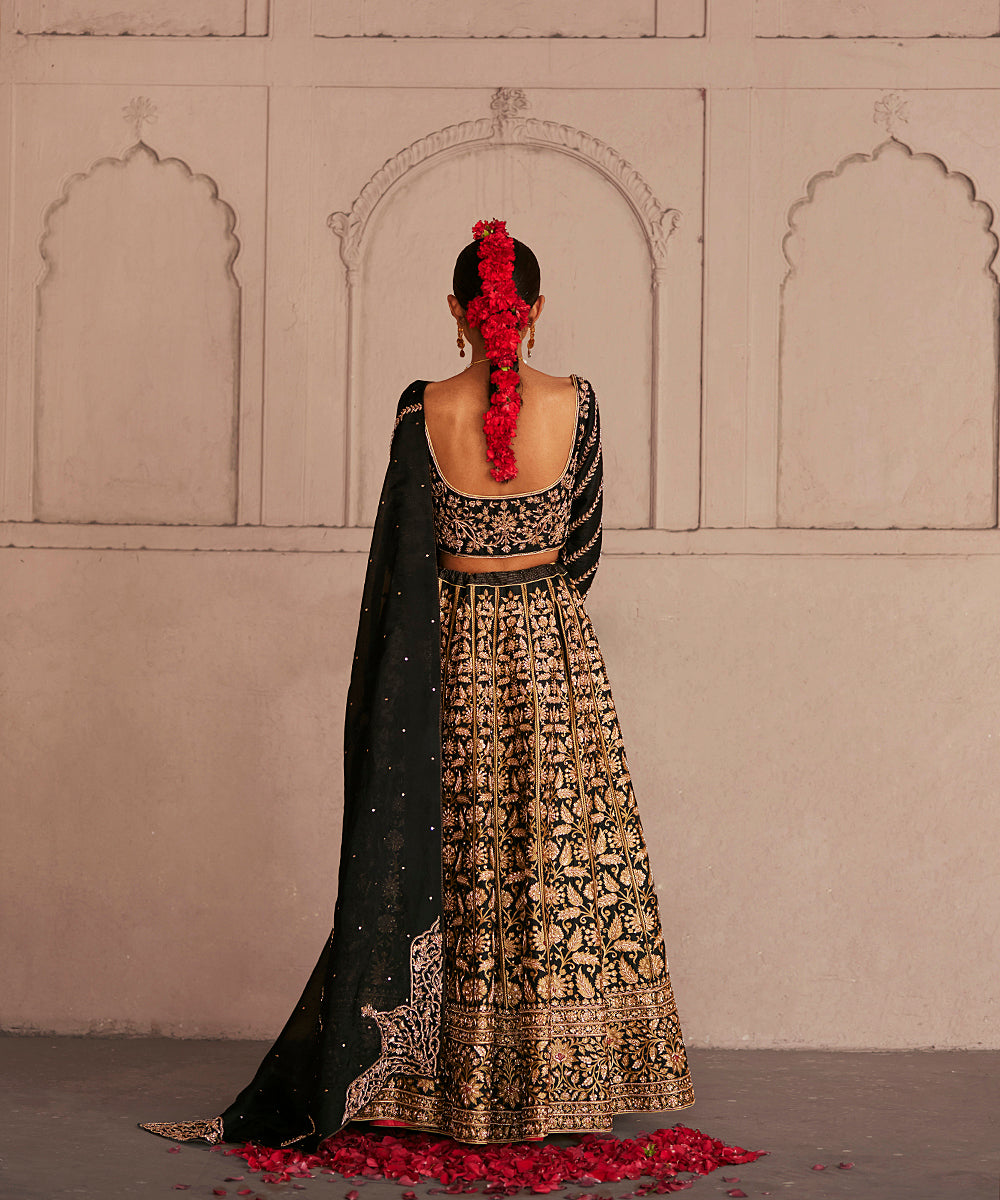 Black Mirror & Thread Embroidered Work Lehenga – Maharani
