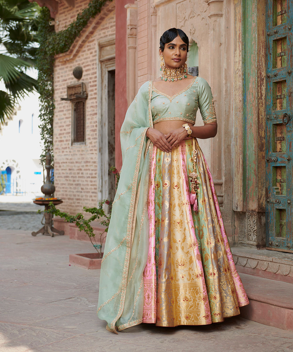 Pulchritudinous Navy Blue & Yellow Banarasi Silk Online Lehenga Choli Design  - RJ Fashion