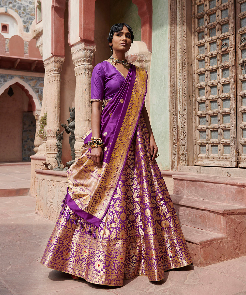 Purple_Handloom_Pure_Katan_Silk_Bageecha_Banarasi_Lehenga_with_Blouse_and_Silk_Dupatta_WeaverStory_02