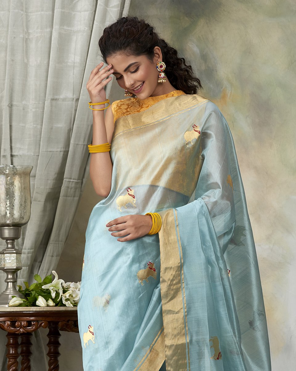 Light_Blue_Handloom_Chanderi_Silk_Saree_With_Cow_Motifs_WeaverStory_01