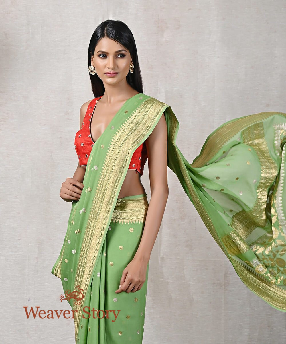 Light_Green_Handloom_Banarasi_Georgette_Saree_with_kadhwa_Booti_WeaverStory_01