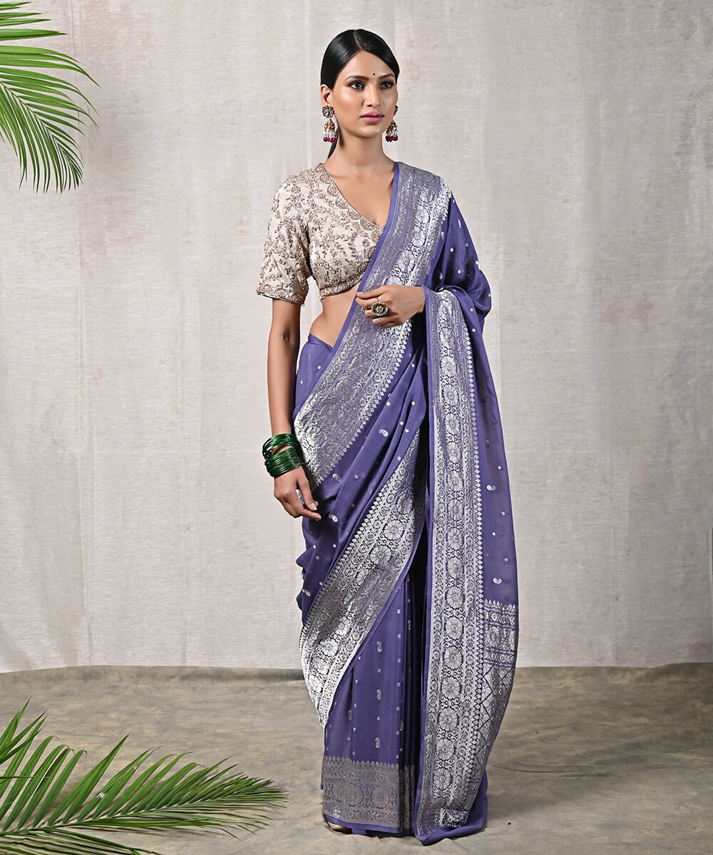 Lilac Purple Georgette Embroidered Saree - PSADK3750 from saree.com