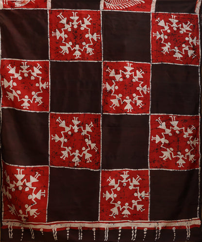 Handloom_Red_and_Brown_Hand_Batik_Mulberry_Silk_Saree_With_Tribal_Motifs_on_Border_WeaverStory_05