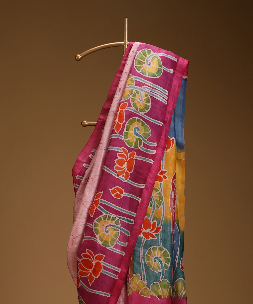 Handloom_Fuchsia_Pink_Hand_Batik_Mulberry_Silk_With_Lotus_Motifs_WeaverStory_02