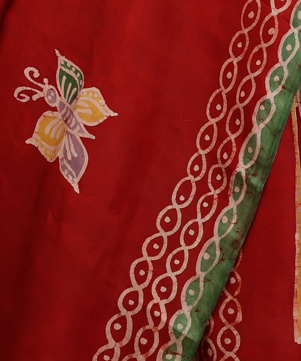 Handloom_Red_and_Yellow_Hand_Batik_Mulberry_Silk_Saree_with_Butterfly_Motifs_WeaverStory_04