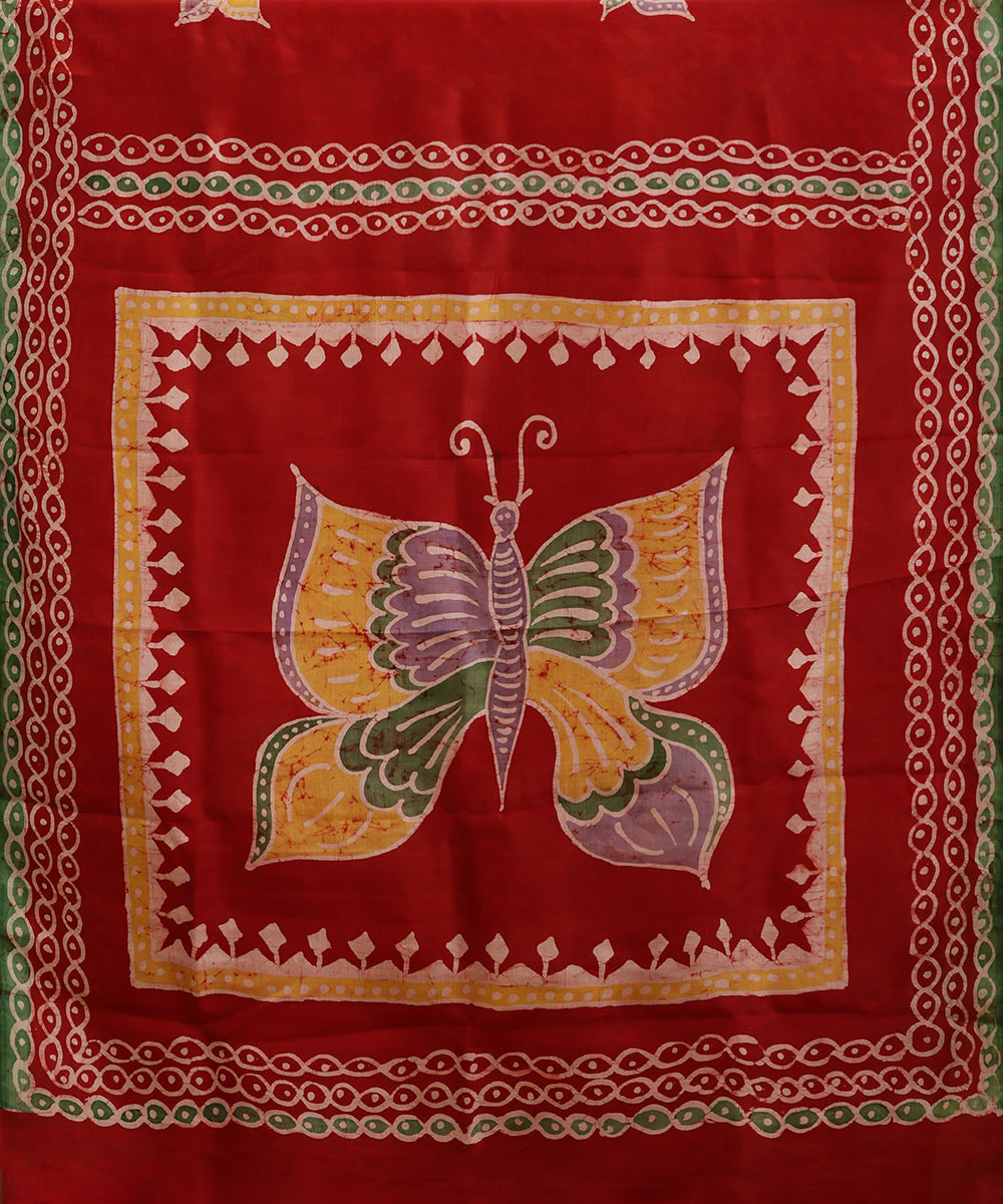 Handloom_Red_and_Yellow_Hand_Batik_Mulberry_Silk_Saree_with_Butterfly_Motifs_WeaverStory_05