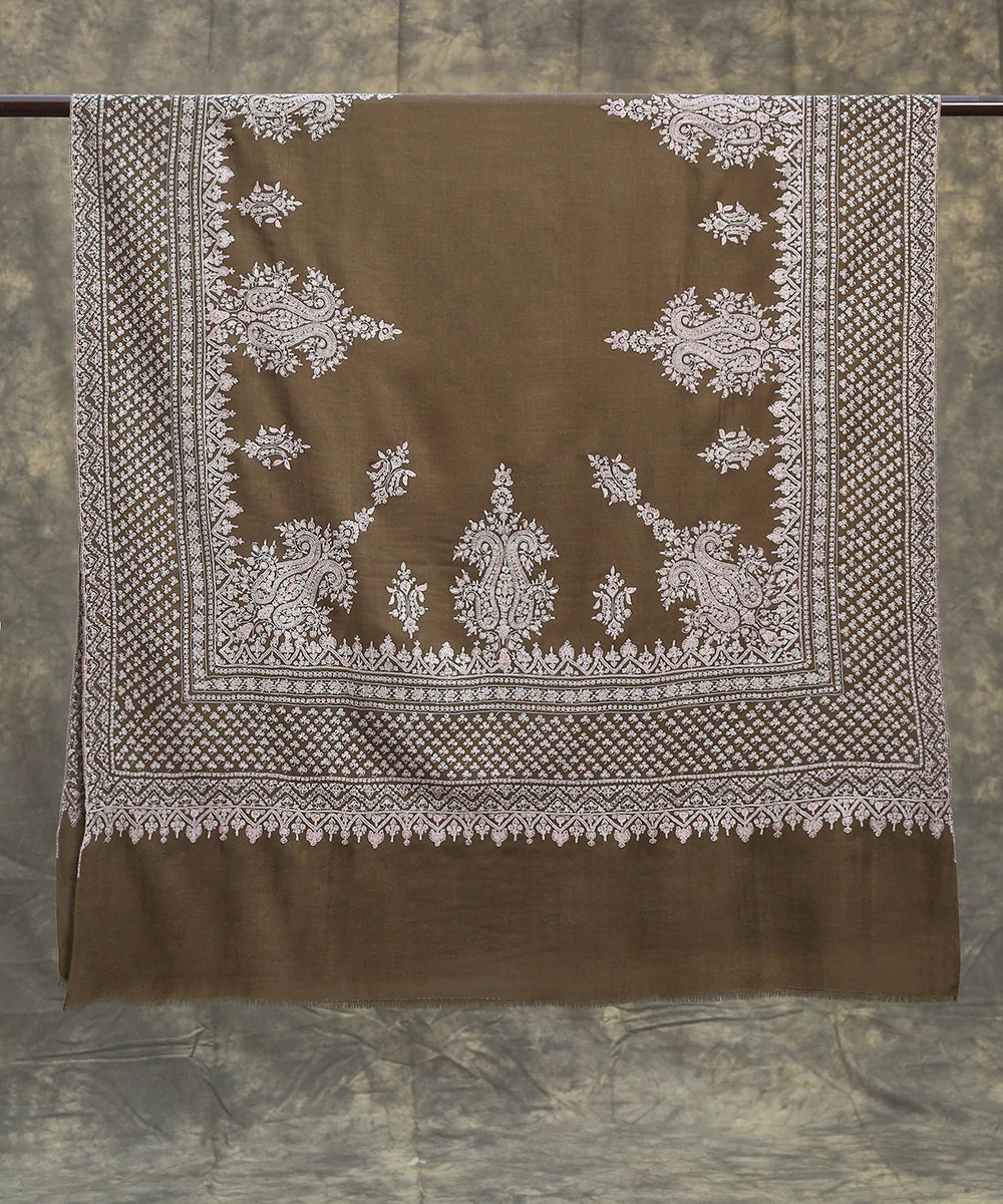 Olive_Green_Handwoven_Pure_Pashmina_Shawl_With_Heavy_Hand_Embroidered_Border_WeaverStory_02