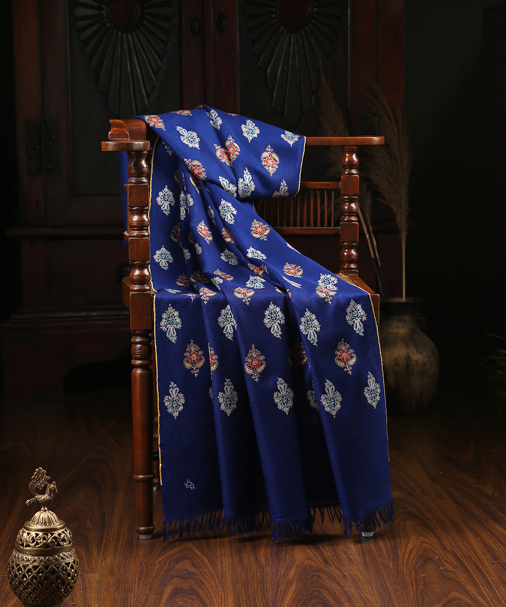Blue_Handwoven_Shawl_With_Hand_Embroidered_Booti_Design_WeaverStory_01