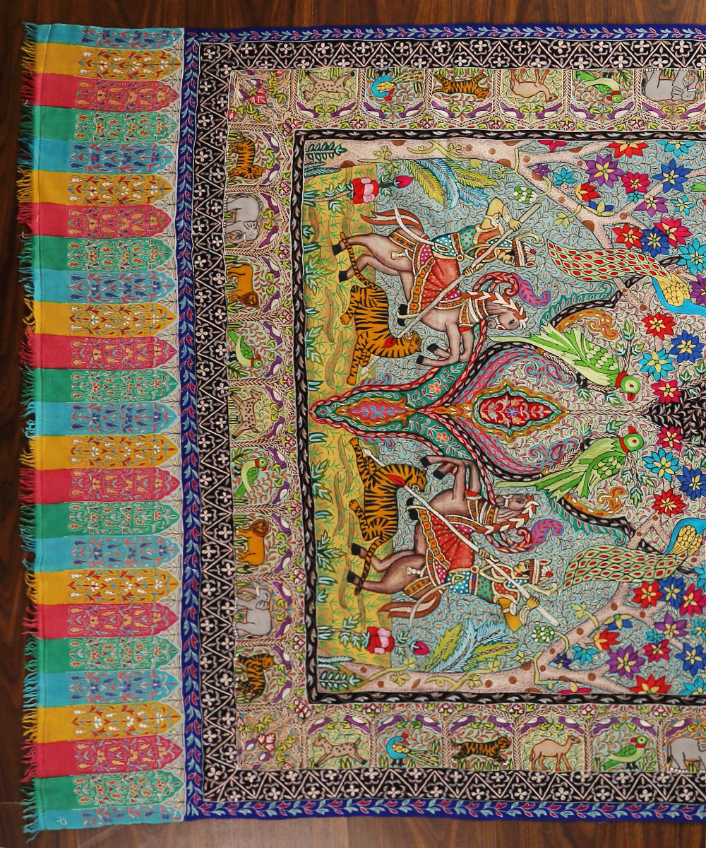 Multicolored_Handwoven_Pure_Pashmina_Shawl_With_Shikargah_Kalamkari_WeaverStory_02