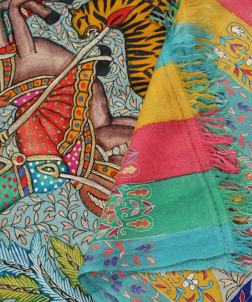 Multicolored_Handwoven_Pure_Pashmina_Shawl_With_Shikargah_Kalamkari_WeaverStory_04