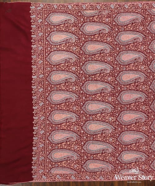 Maroon_Handwoven_Jamawar_Pure_Pashmina_Shawl_With_Heavy_Soznikari_Work_WeaverStory_02