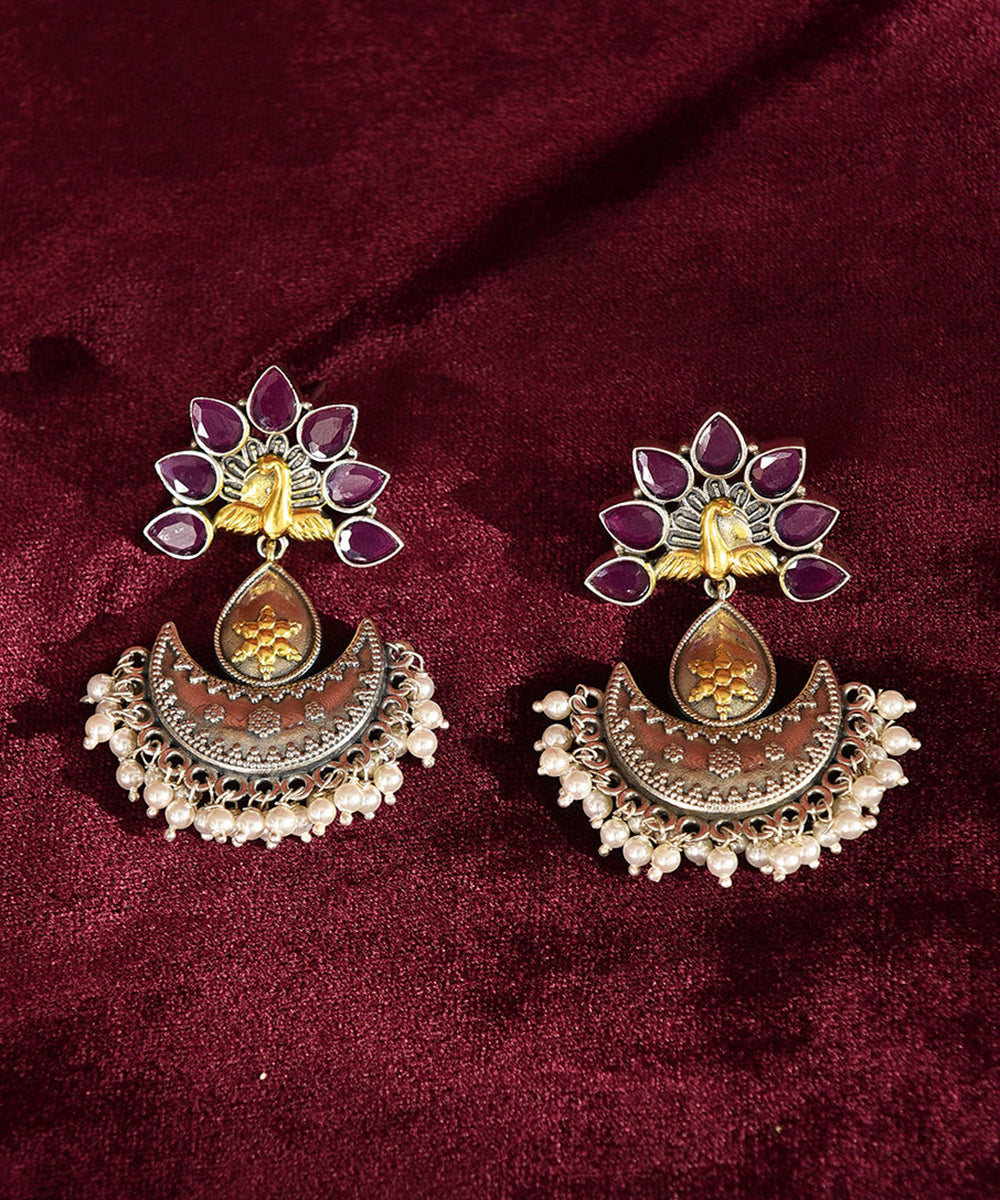 Subimal_Handcrafted_Pure_Silver_Earrings_With_Ruby_And_Pearls_WeaverStory_02