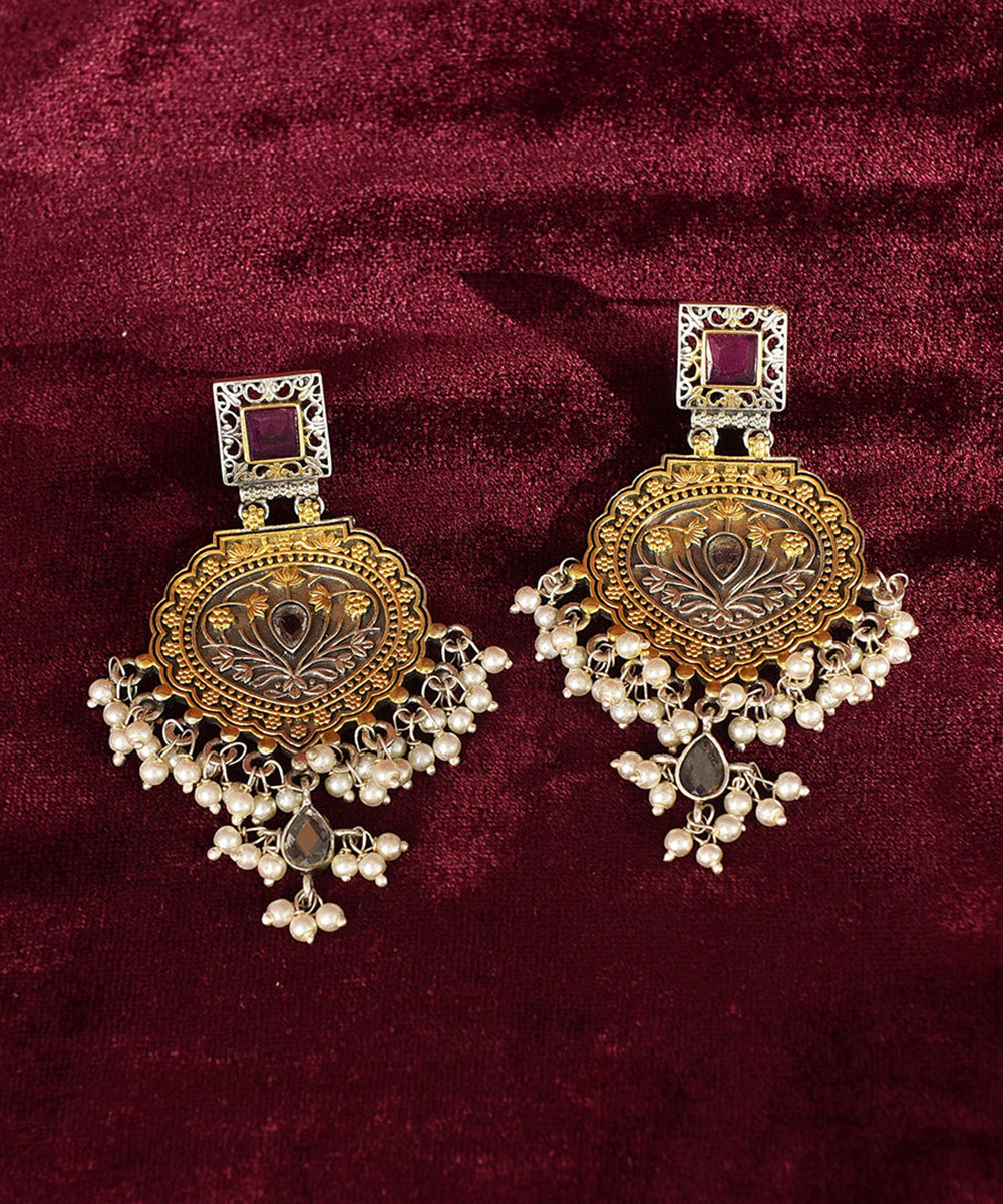 Tasbi_Handcrafted_Pure_Silver_Earrings_With_Ruby_And_Pearls_WeaverStory_02