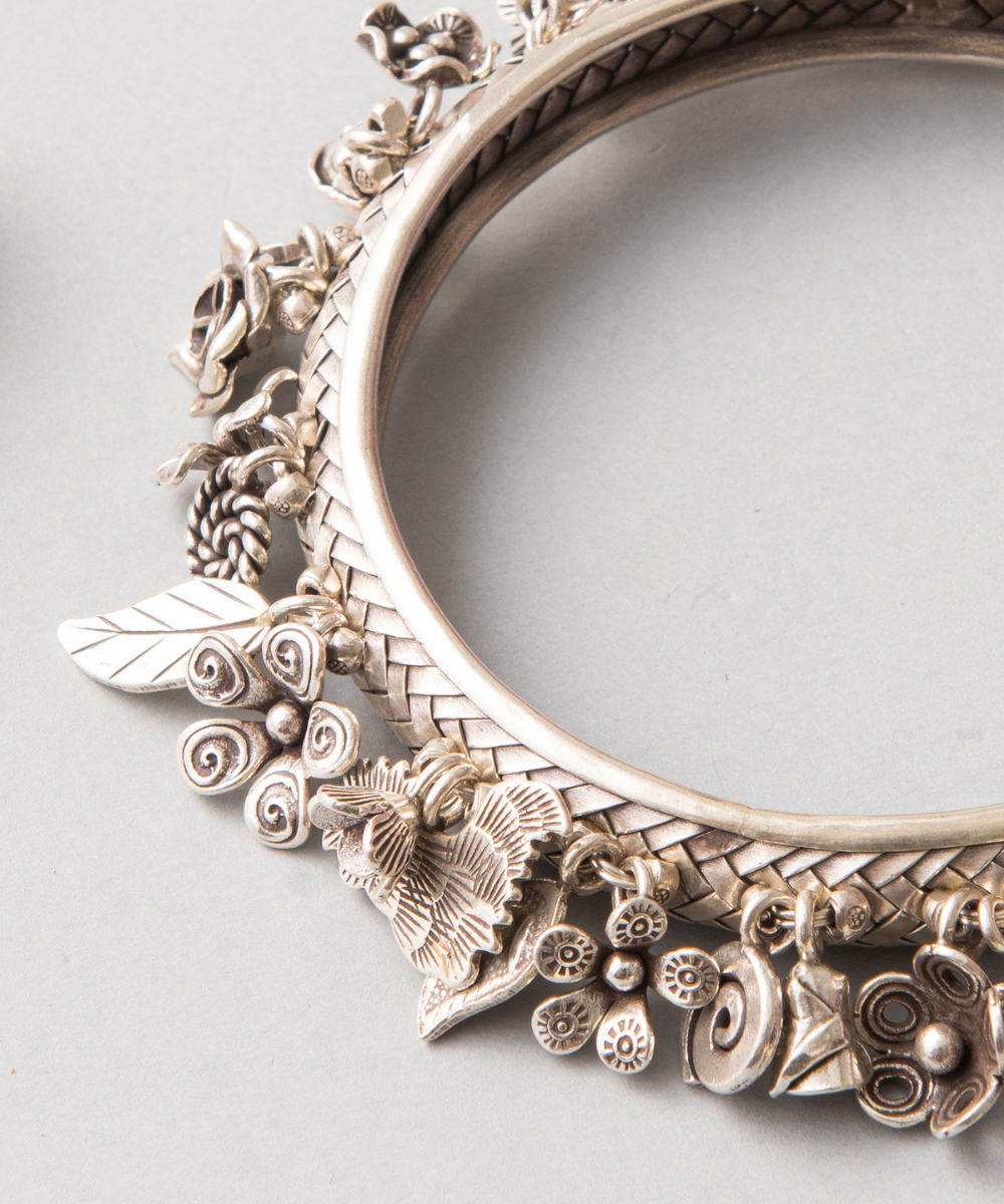 Zohra_Handcrafted_Pure_Silver_Bangle_With_Flower_And_Elephant_Motifs_WeaverStory_03