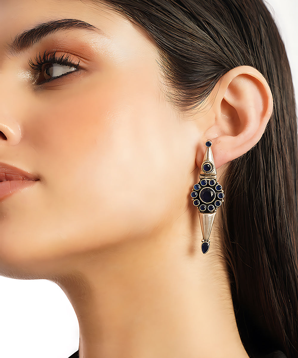Marwan_Handcrafted_Pure_Silver_Earrings_With_Sapphire_WeaverStory_02