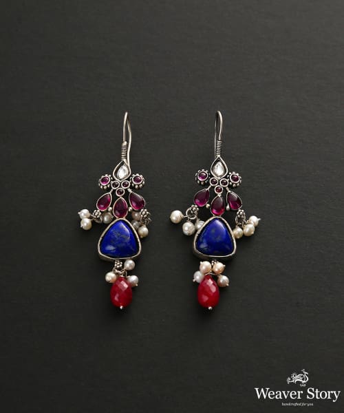 Adita_Blue_And_Pink_Pure_Silver_Earrings_WeaverStory_02