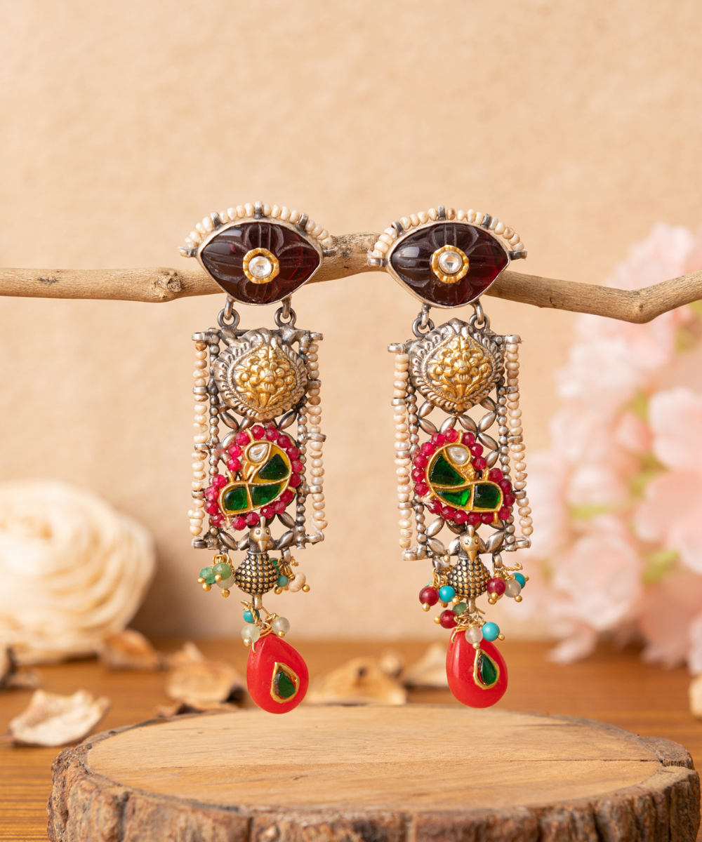 Kausar_Multicolored_Handcrafted_Pure_Silver_Earrings_With_Stones_And_Pearls_WeaverStory_02
