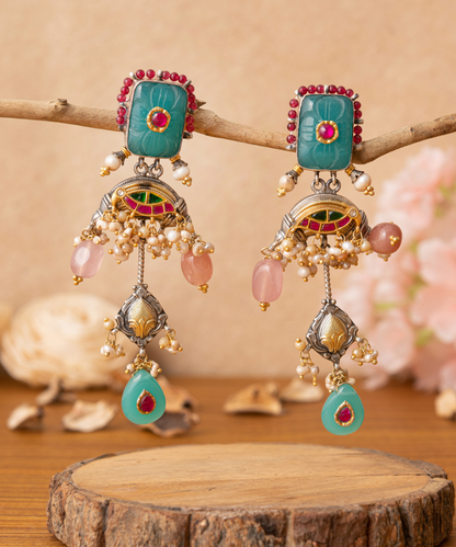 Irsa_Multicoloured_Handcrafted_Pure_Silver_Earrings_With_Stones_And_Pearls_WeaverStory_01