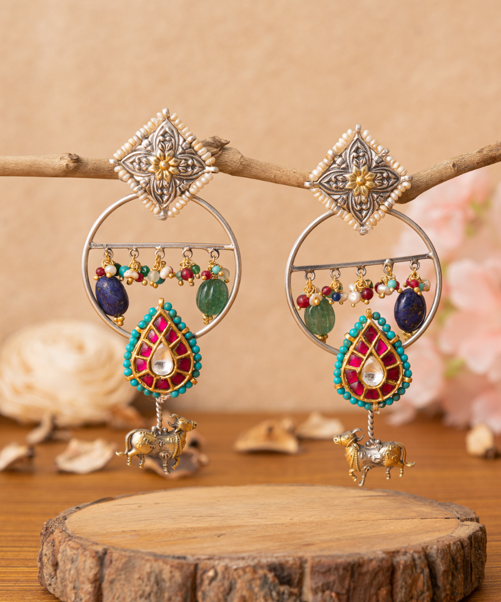 Jina_Multicoloured_Dangler_Handcrafted_Pure_Silver_Earrings_With_Stones_And_Pearls_WeaverStory_01