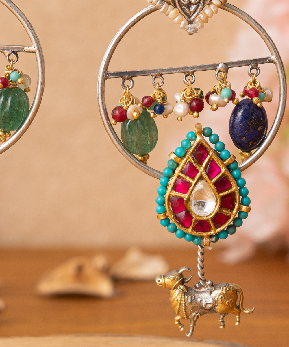 Jina_Multicoloured_Dangler_Handcrafted_Pure_Silver_Earrings_With_Stones_And_Pearls_WeaverStory_02